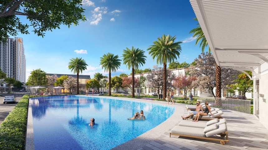 Phối cảnh hồ bơi trung tâm tại K-Home New City.